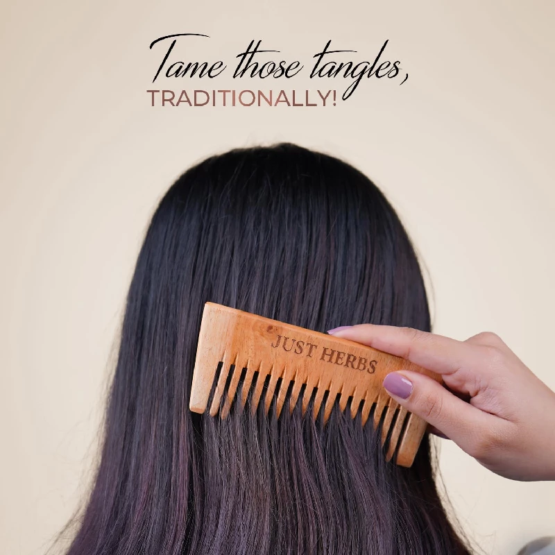 Just Herbs Handmade Wooden Neem Comb for Hair Growth and Hairfall Control for Men & Women, 34.5 g-5.webp